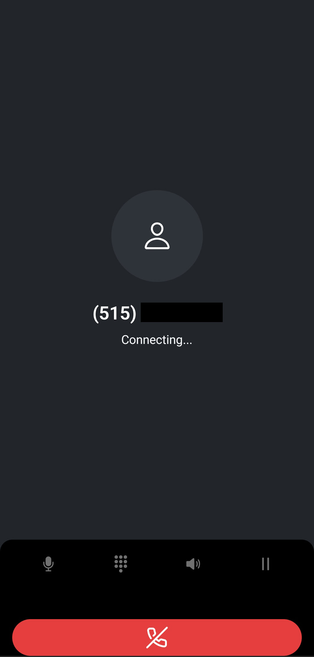 Screenshot showing an example of a connected call in the AMS+ Talk & Text app interface